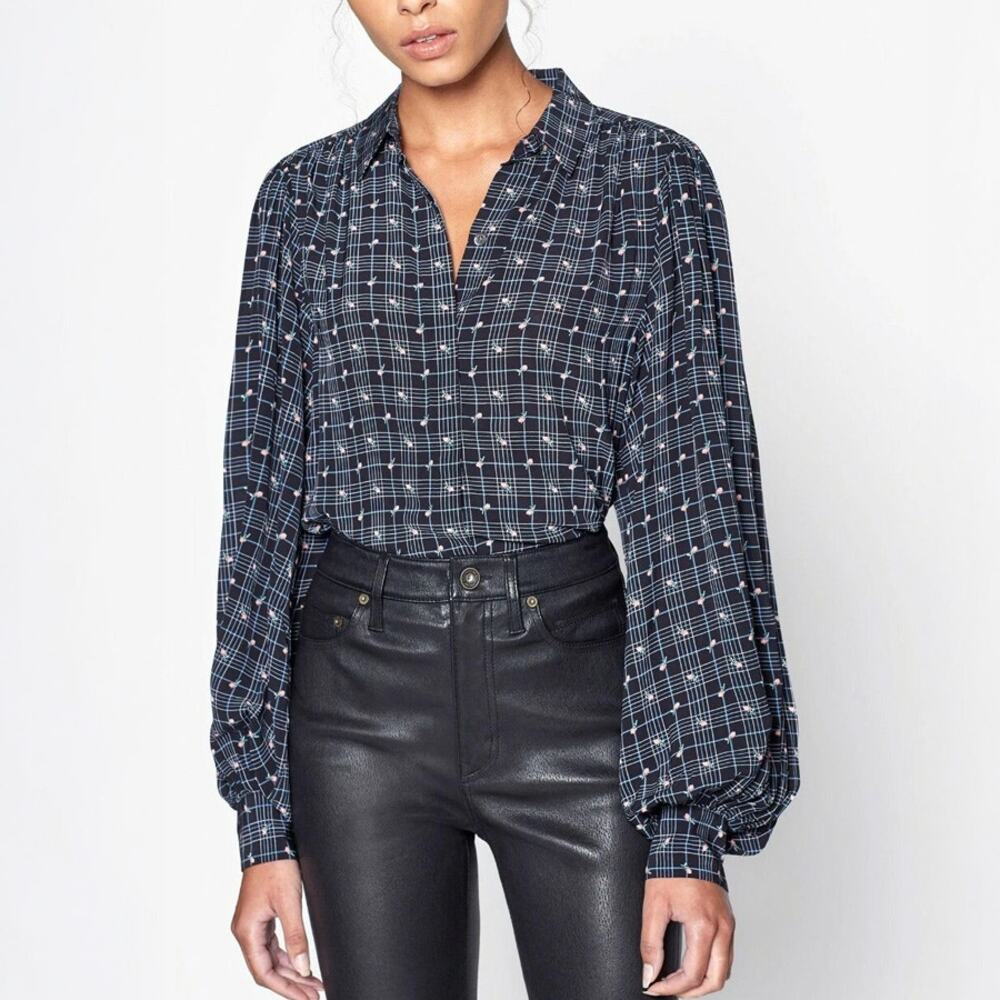 Equipment x Tabitha Simmons Marcilly Floral Plaid Blouse Size S